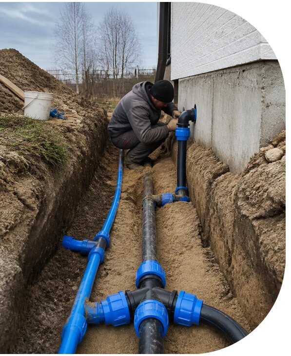 Монтаж наружного водопровода на участке под ключ в Киселёвске